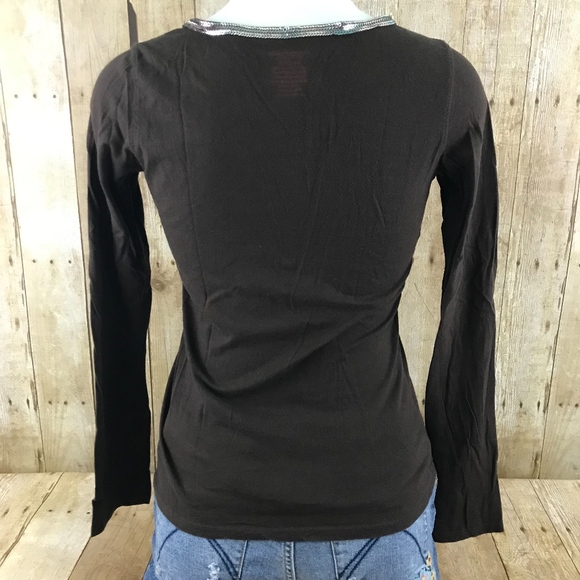 American Eagle Brown V-Neck Sequin Detail … - Picture 4 of 4